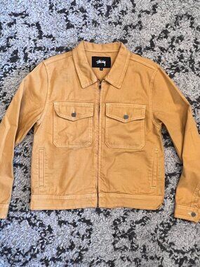 Stussy Mustard Denim Trucker Jacket Zip Up Men's M